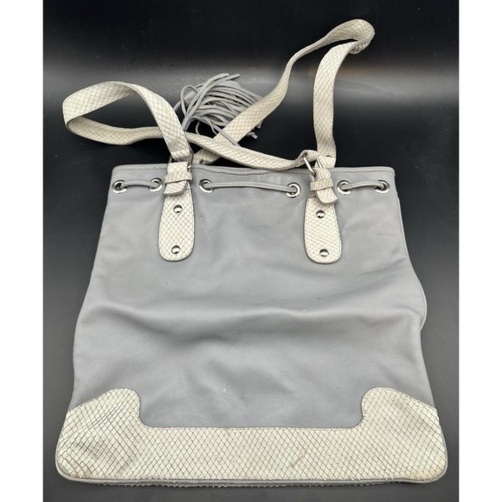 Marizio Taiuti Gray Snake Suede Leather Shoulder Tote Bag Purse Boho Italy - Picture 6 of 10